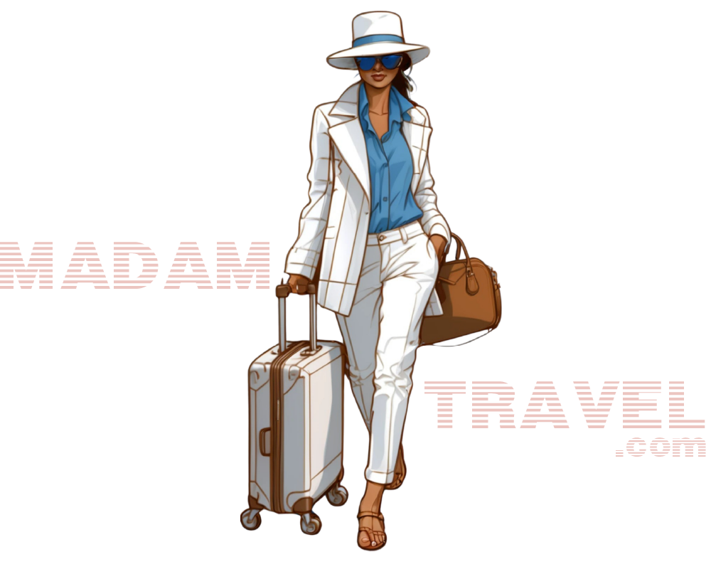 Stylish woman traveler with luggage